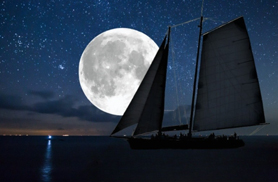 Schooner America 2.0 sailing in the night for a Full Moon Sail!