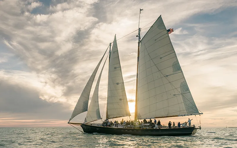 Schooner America 2.0 sailing in Key West on Christmas Eve for a sunset cruise